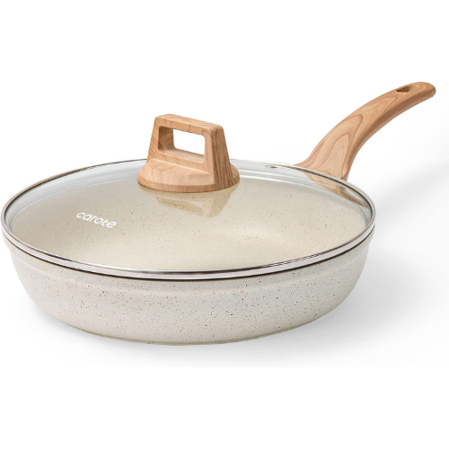 CAROTE Non Stick Frying Pan, 10 Inch Classic Granite Skillet with Glass Lid