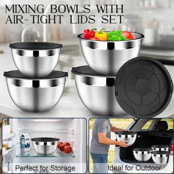 DUTZUN Mixing Bowls with Lids Set, Stainless Steel Mixing Bowls with Colander