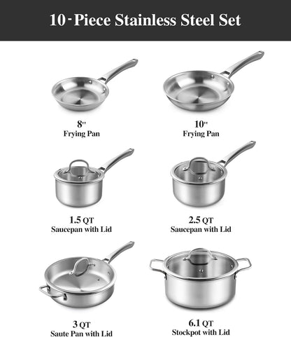 Stainless Steel Cookware Set,Tir-Ply Pots and Pans Set