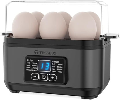 Tesslux Electric Egg Cooker, 6-Egg Boiler for Hard, Soft, Poached, Silver