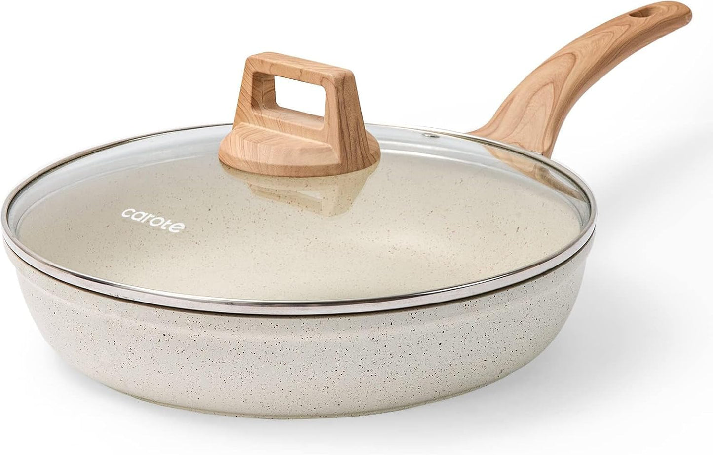 CAROTE Non Stick Frying Pan, 10 Inch Classic Granite Skillet with Glass Lid