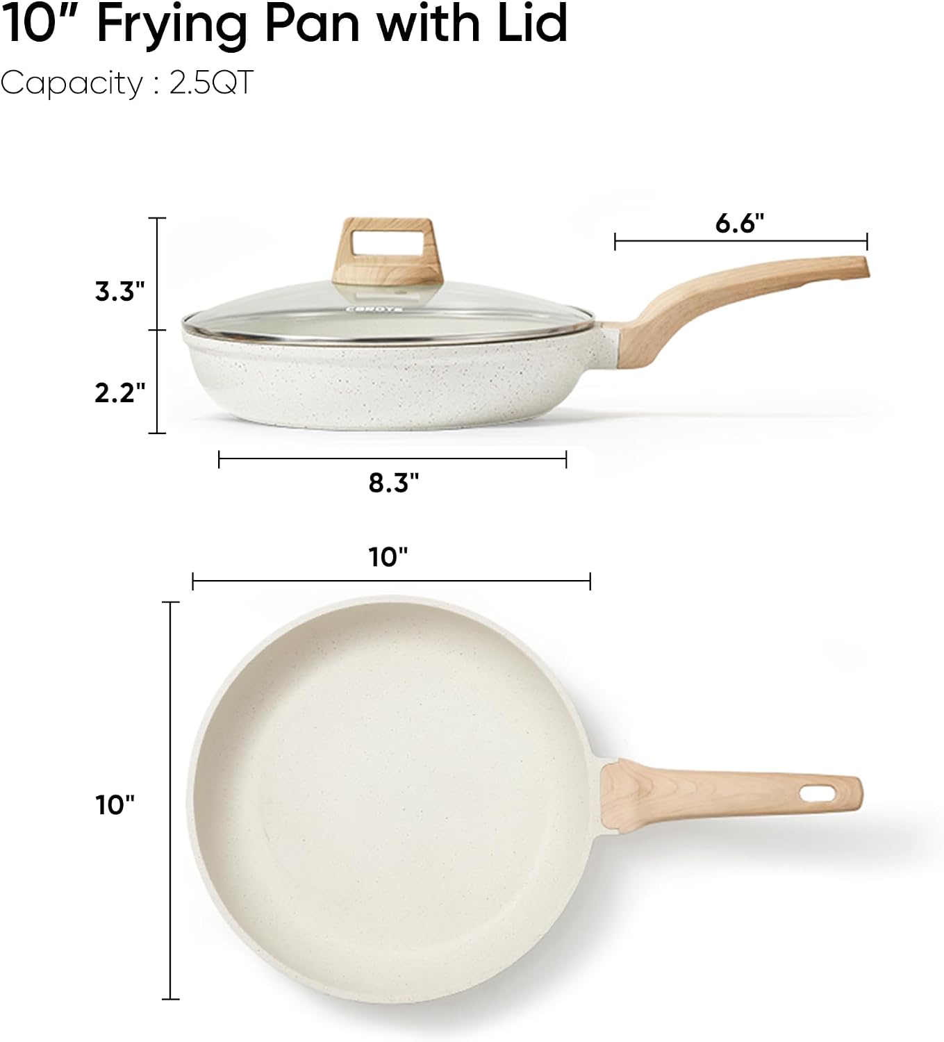 CAROTE Non Stick Frying Pan, 10 Inch Classic Granite Skillet with Glass Lid