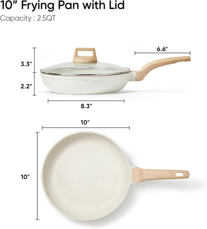 CAROTE Non Stick Frying Pan, 10 Inch Classic Granite Skillet with Glass Lid