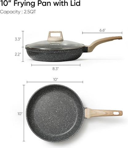 CAROTE Non Stick Frying Pan, 10 Inch Classic Granite Skillet with Glass Lid