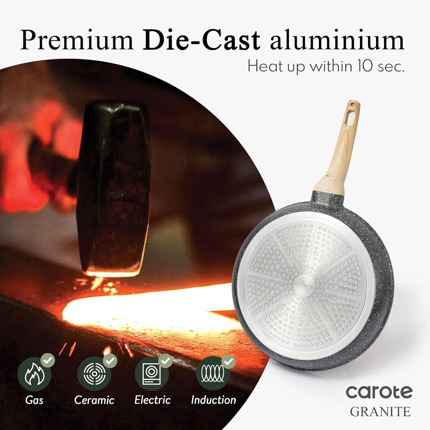 CAROTE Non Stick Frying Pan, 10 Inch Classic Granite Skillet with Glass Lid