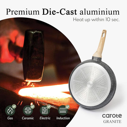 CAROTE Non Stick Frying Pan, 10 Inch Classic Granite Skillet with Glass Lid
