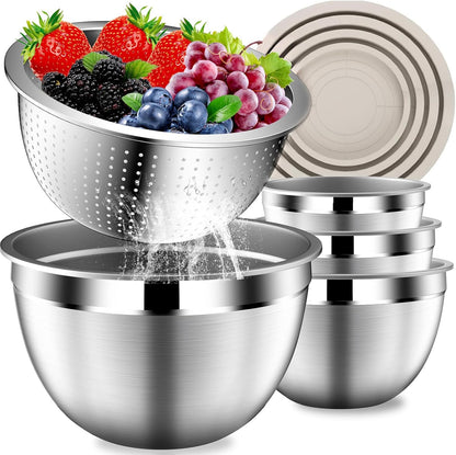 DUTZUN Mixing Bowls with Lids Set, Stainless Steel Mixing Bowls with Colander