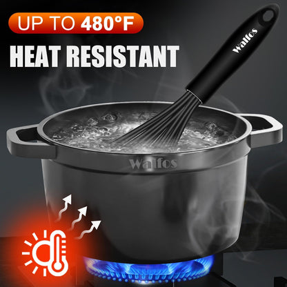 Walfos Silicone Whisk,Stainless Steel Wire Whisk Set of 3 -Heat Resistant
