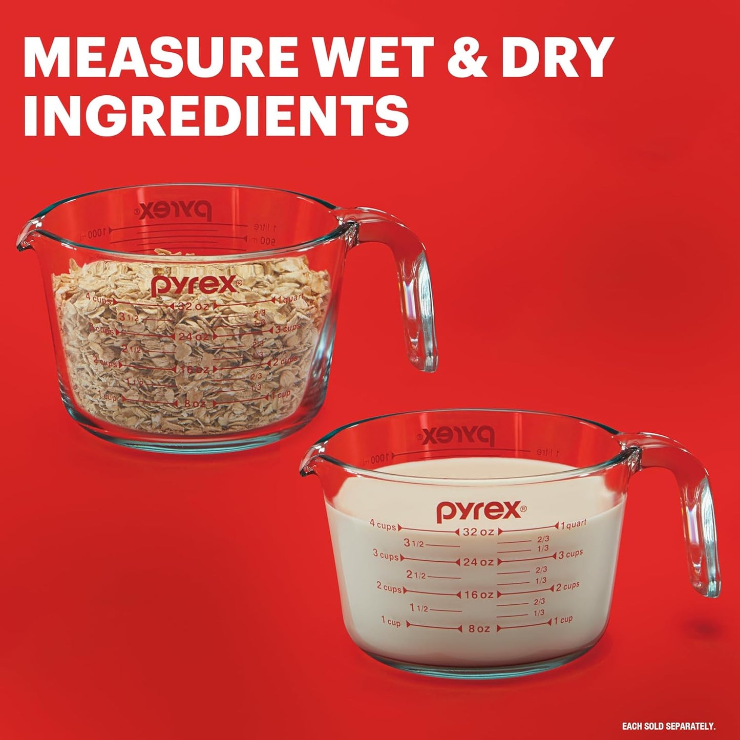 Pyrex Essentials (3-Pack) Glass Measuring Cups Set, (1, 2 & 4 Cup) Measuring Cups