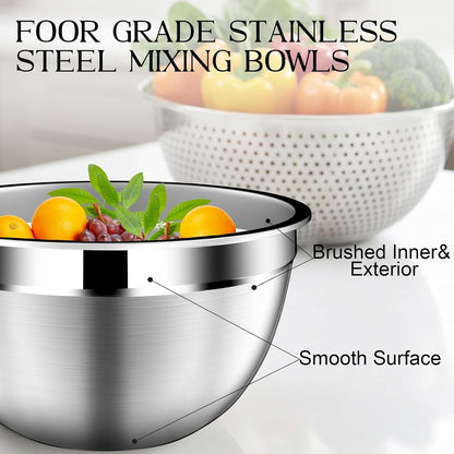 DUTZUN Mixing Bowls with Lids Set, Stainless Steel Mixing Bowls with Colander