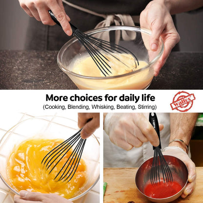 Walfos Silicone Whisk,Stainless Steel Wire Whisk Set of 3 -Heat Resistant
