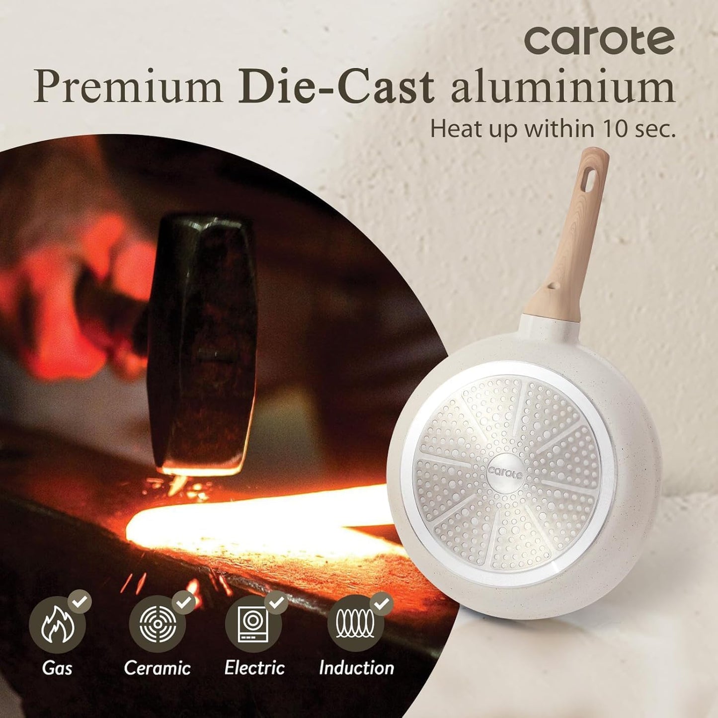 CAROTE Non Stick Frying Pan, 10 Inch Classic Granite Skillet with Glass Lid