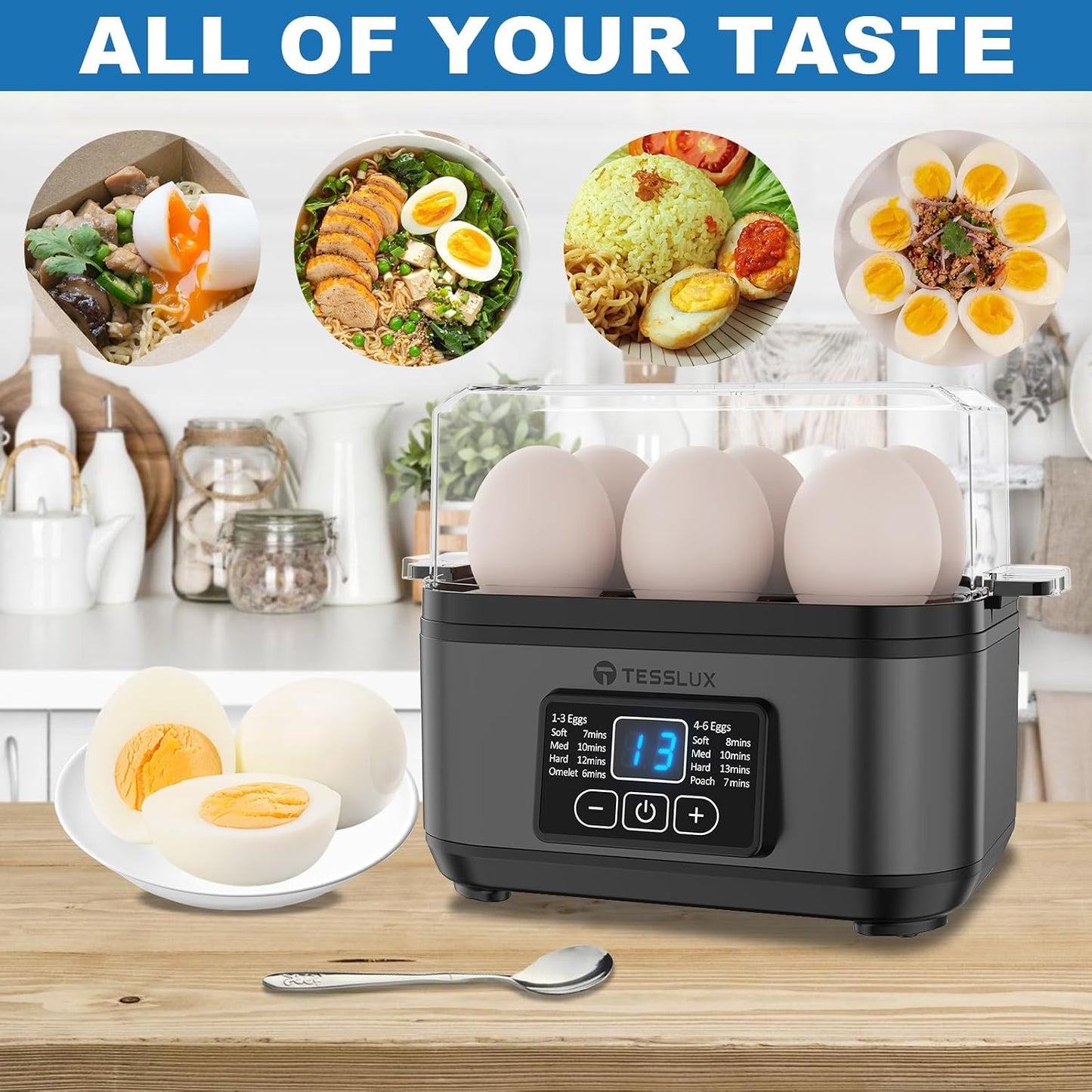 Tesslux Electric Egg Cooker, 6-Egg Boiler for Hard, Soft, Poached, Silver