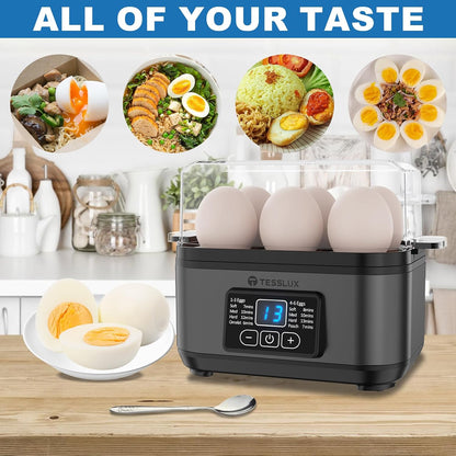Tesslux Electric Egg Cooker, 6-Egg Boiler for Hard, Soft, Poached, Silver