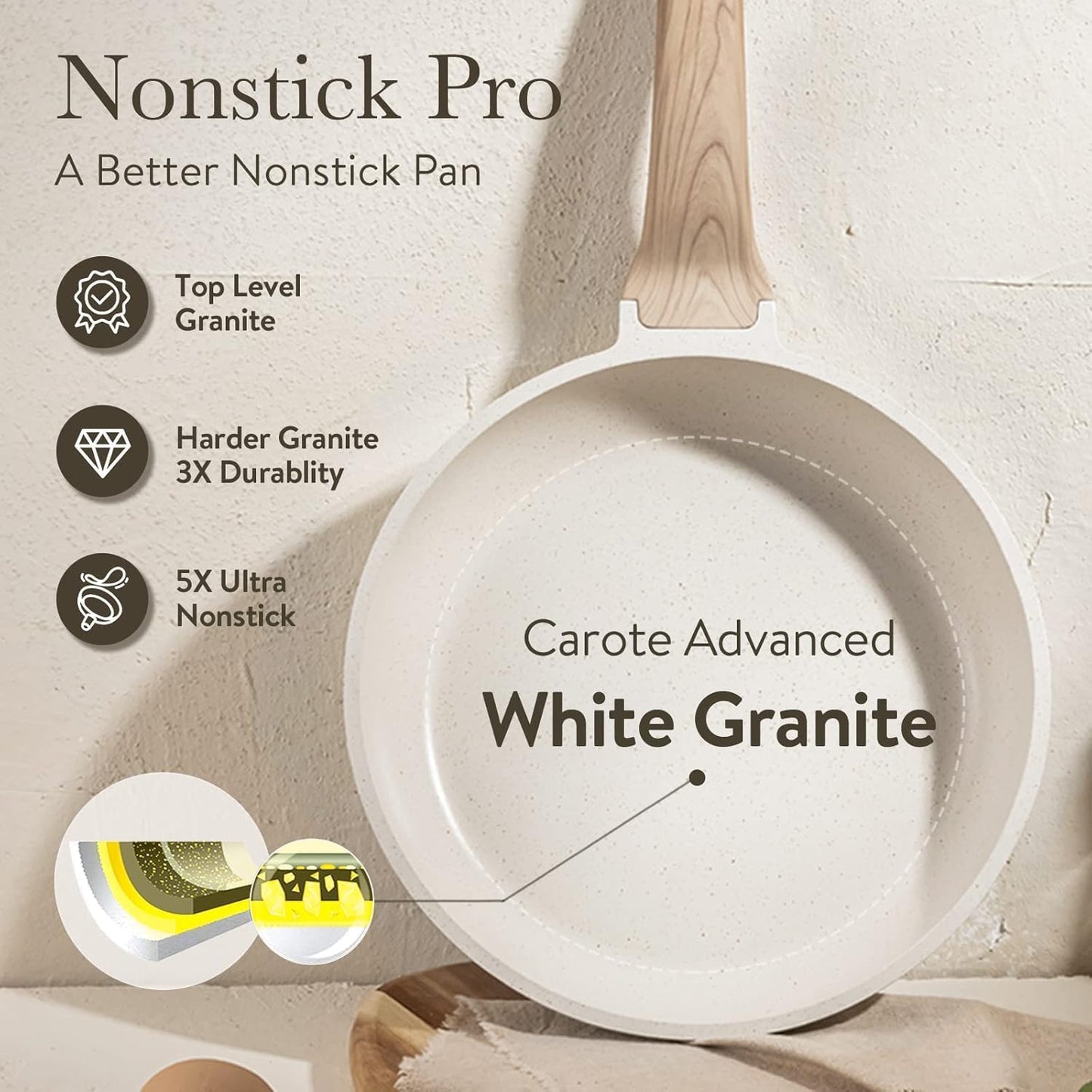 CAROTE Non Stick Frying Pan, 10 Inch Classic Granite Skillet with Glass Lid