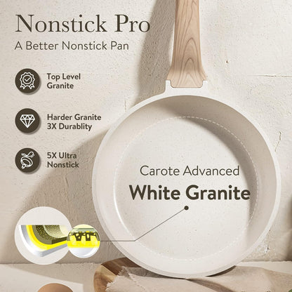 CAROTE Non Stick Frying Pan, 10 Inch Classic Granite Skillet with Glass Lid