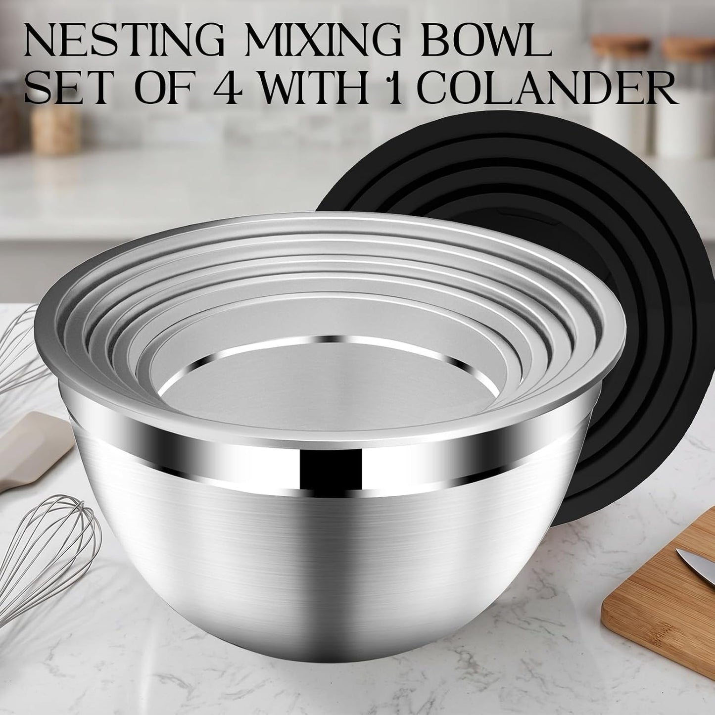 DUTZUN Mixing Bowls with Lids Set, Stainless Steel Mixing Bowls with Colander