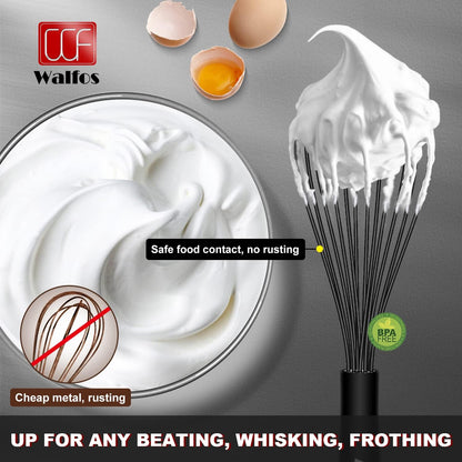 Walfos Silicone Whisk,Stainless Steel Wire Whisk Set of 3 -Heat Resistant