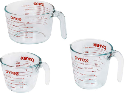 Pyrex Essentials (3-Pack) Glass Measuring Cups Set, (1, 2 & 4 Cup) Measuring Cups