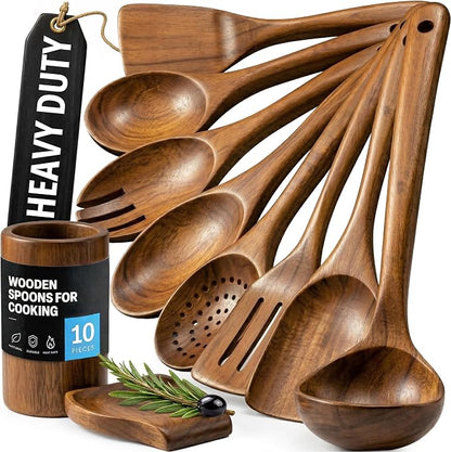 Zulay Kitchen Extra-Large 5-Piece Wooden Spoon Set