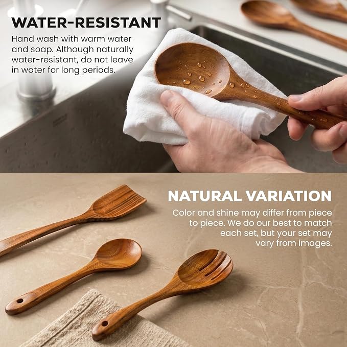 Zulay Kitchen Extra-Large 5-Piece Wooden Spoon Set