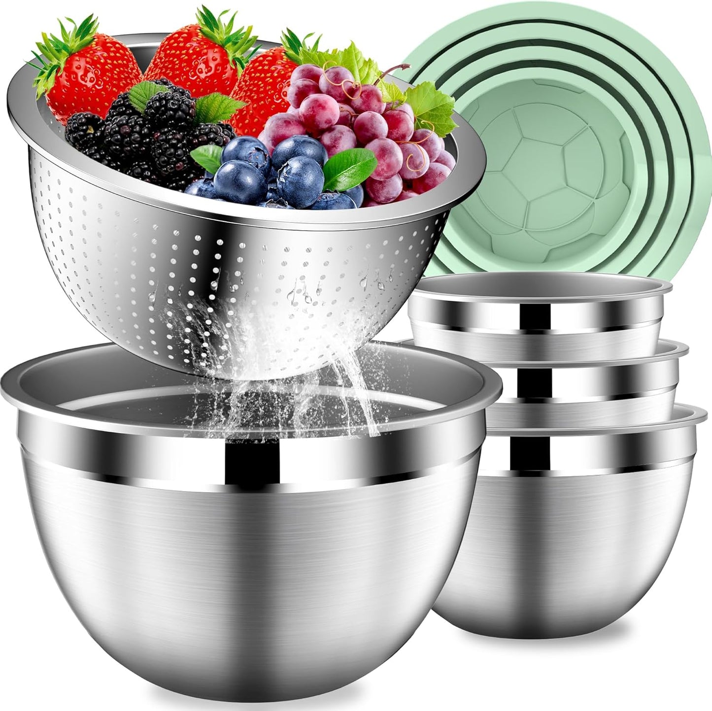 DUTZUN Mixing Bowls with Lids Set, Stainless Steel Mixing Bowls with Colander