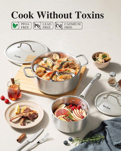 Stainless Steel Cookware Set,Tir-Ply Pots and Pans Set