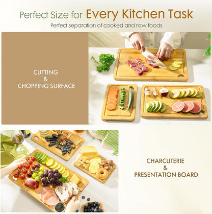Astercook Deep-Carbonized Bamboo Cutting Boards for Kitchen with Wood Storage Stand
