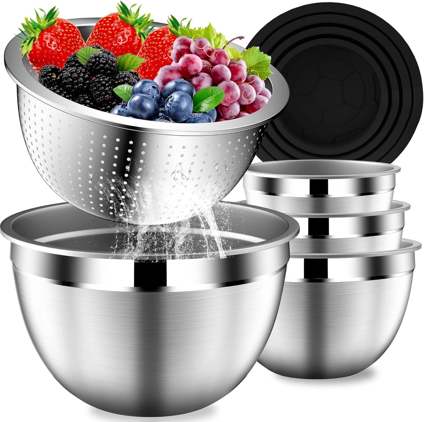 DUTZUN Mixing Bowls with Lids Set, Stainless Steel Mixing Bowls with Colander