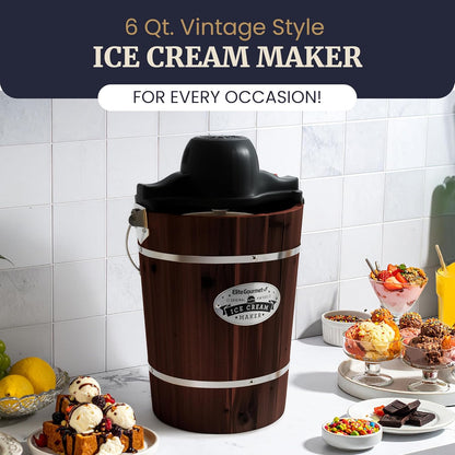 Elite Gourmet 6QT Vintage Ice Cream Maker