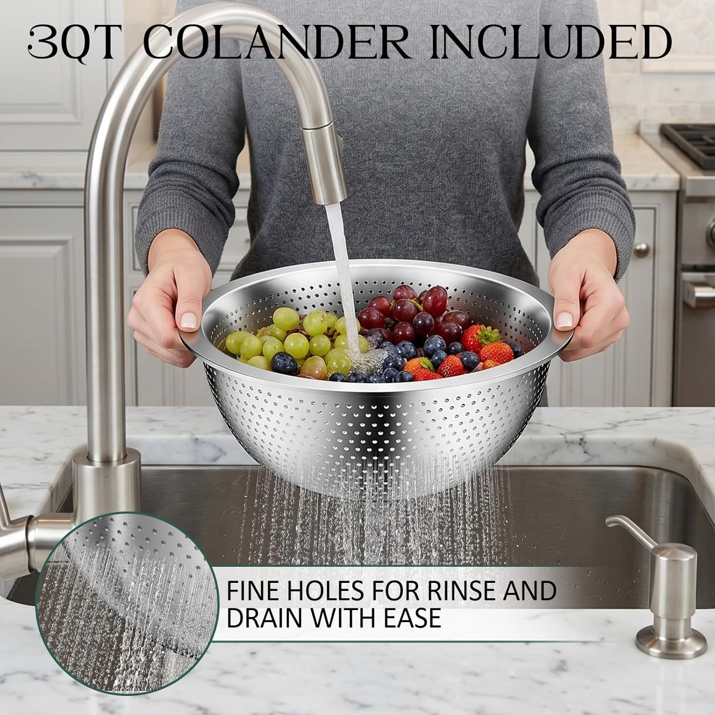 DUTZUN Mixing Bowls with Lids Set, Stainless Steel Mixing Bowls with Colander