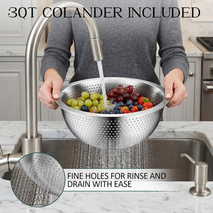 DUTZUN Mixing Bowls with Lids Set, Stainless Steel Mixing Bowls with Colander