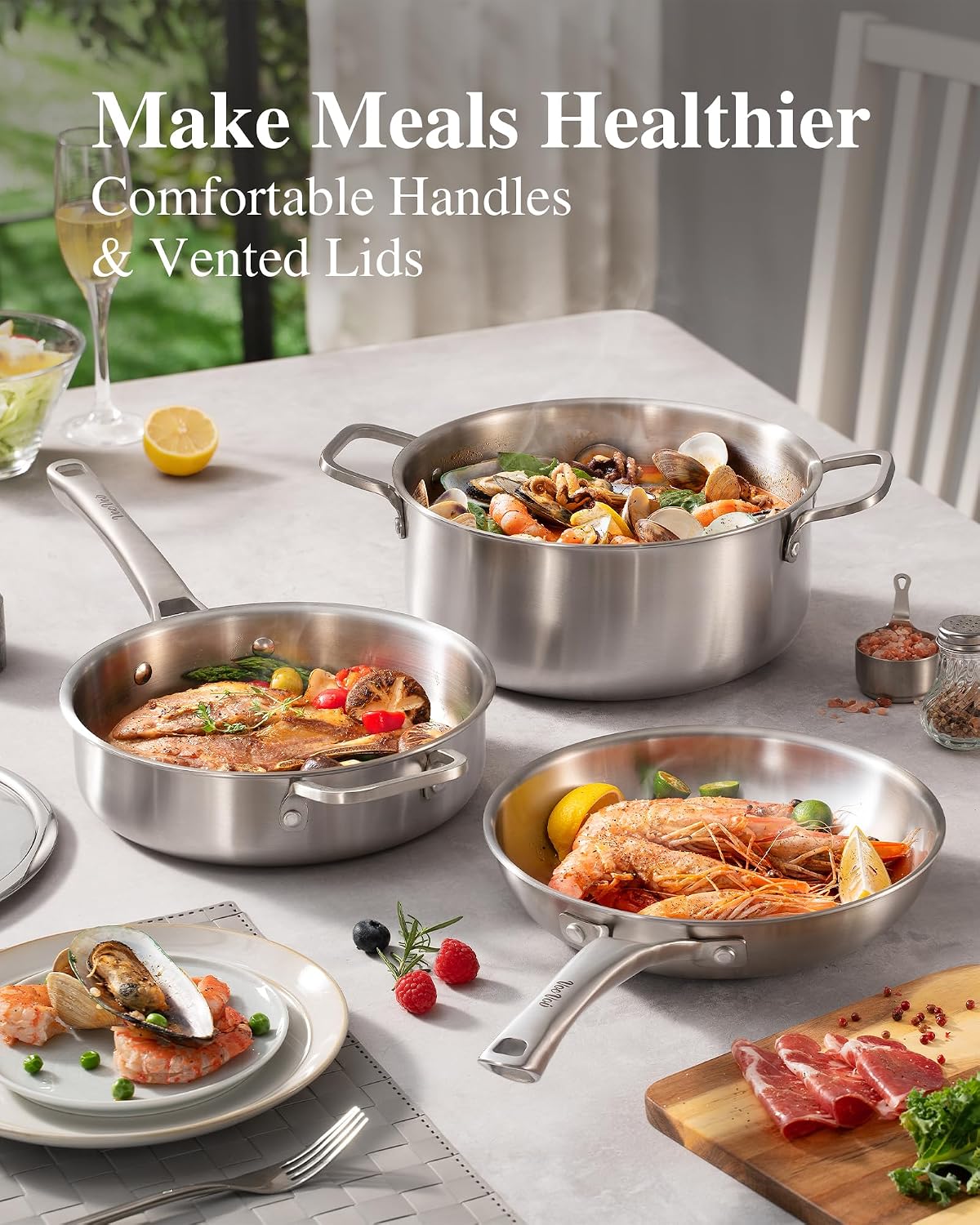 Stainless Steel Cookware Set,Tir-Ply Pots and Pans Set