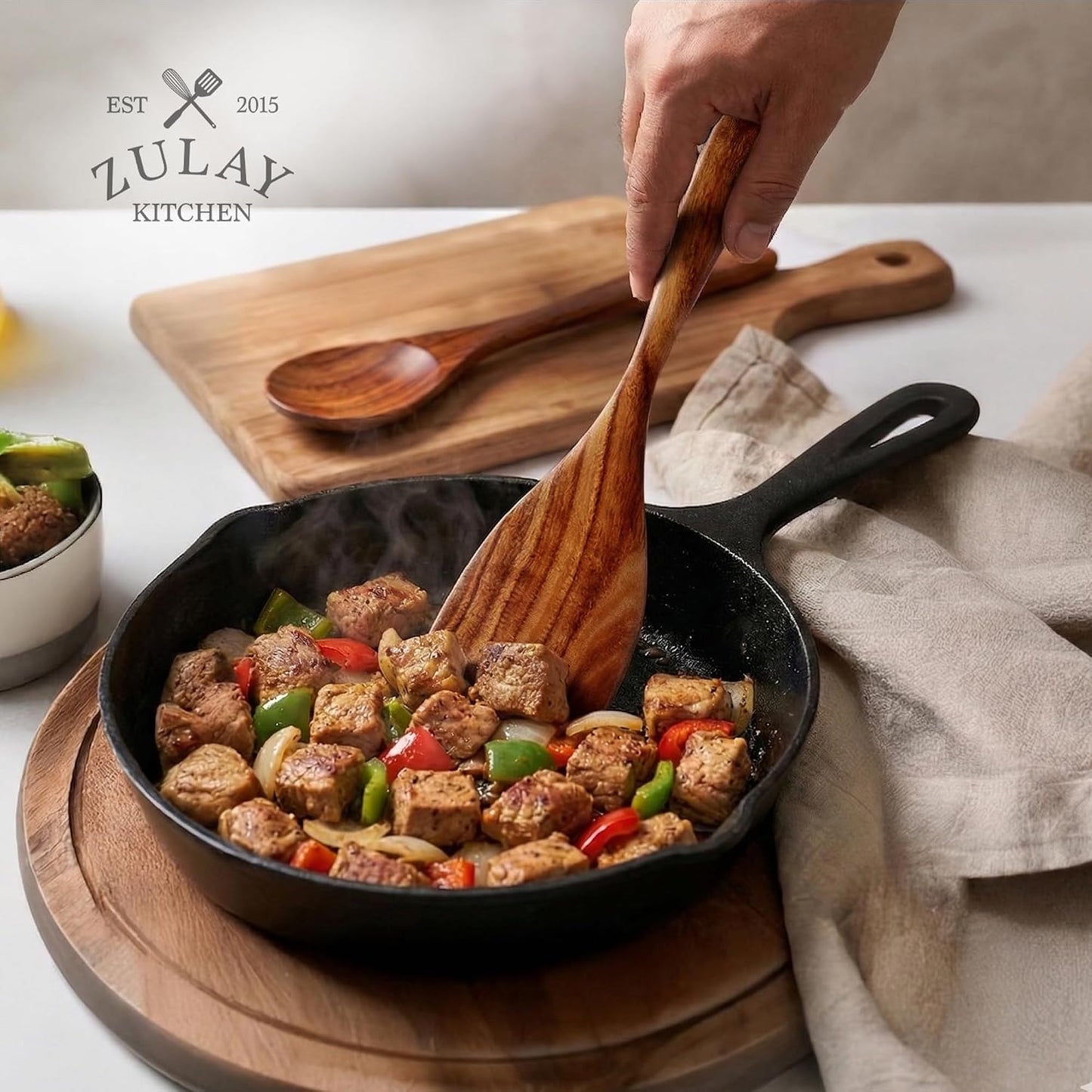 Zulay Kitchen Extra-Large 5-Piece Wooden Spoon Set