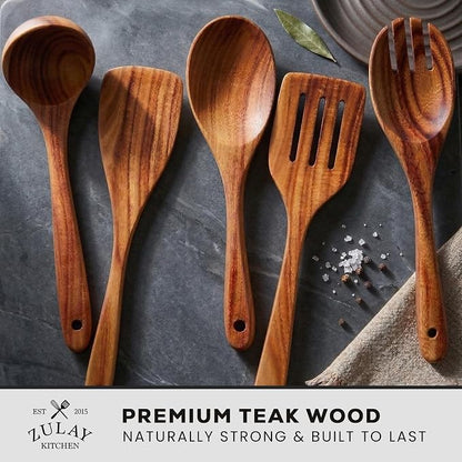 Zulay Kitchen Extra-Large 5-Piece Wooden Spoon Set