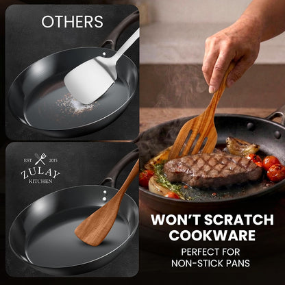 Zulay Kitchen Extra-Large 5-Piece Wooden Spoon Set