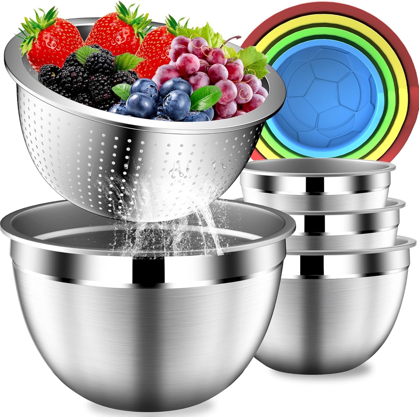 DUTZUN Mixing Bowls with Lids Set, Stainless Steel Mixing Bowls with Colander