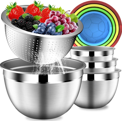 DUTZUN Mixing Bowls with Lids Set, Stainless Steel Mixing Bowls with Colander