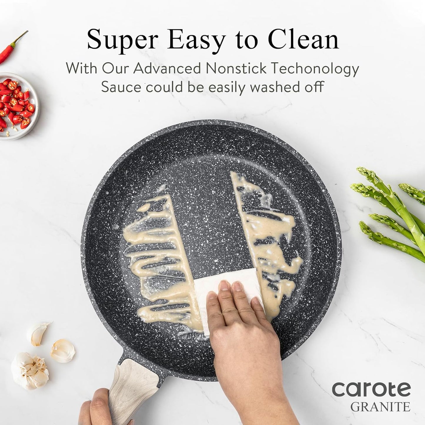 CAROTE Non Stick Frying Pan, 10 Inch Classic Granite Skillet with Glass Lid