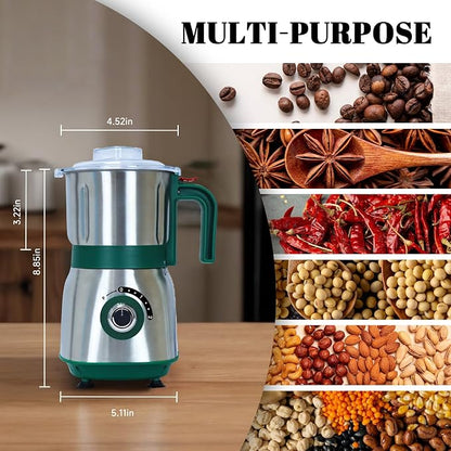 Versatile Kitchen Grinder | 500W Electric Mill | Grinds Spices, Nuts, Grains, Coffee | 3 Stainless Steel Blades