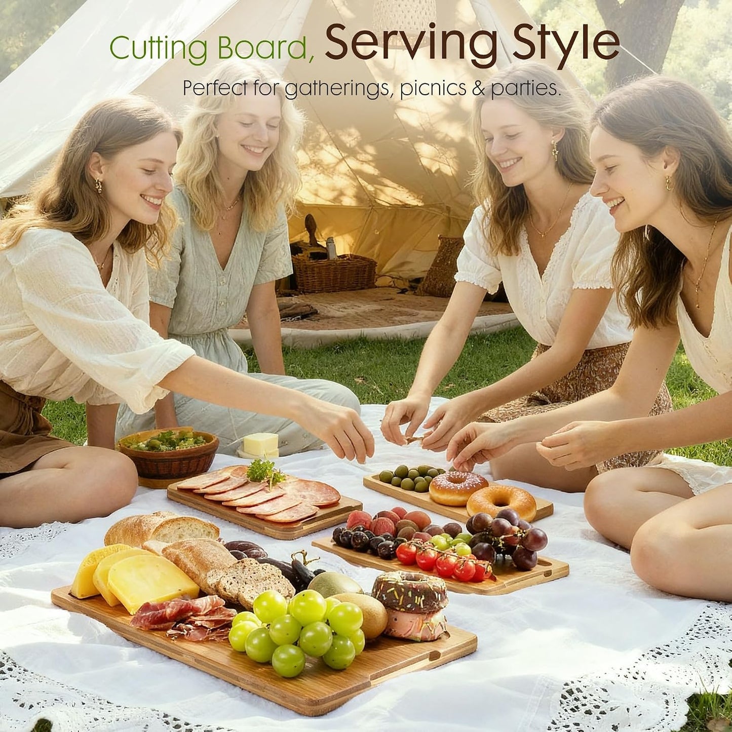 Astercook Deep-Carbonized Bamboo Cutting Boards for Kitchen with Wood Storage Stand