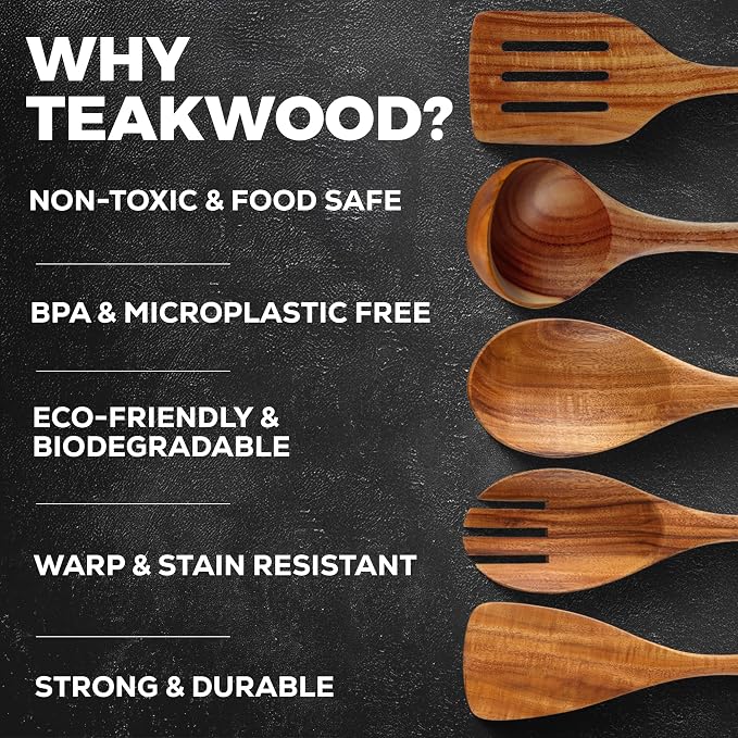 Zulay Kitchen Extra-Large 5-Piece Wooden Spoon Set