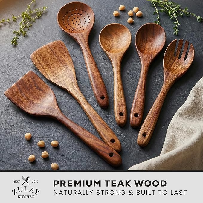Zulay Kitchen Extra-Large 5-Piece Wooden Spoon Set