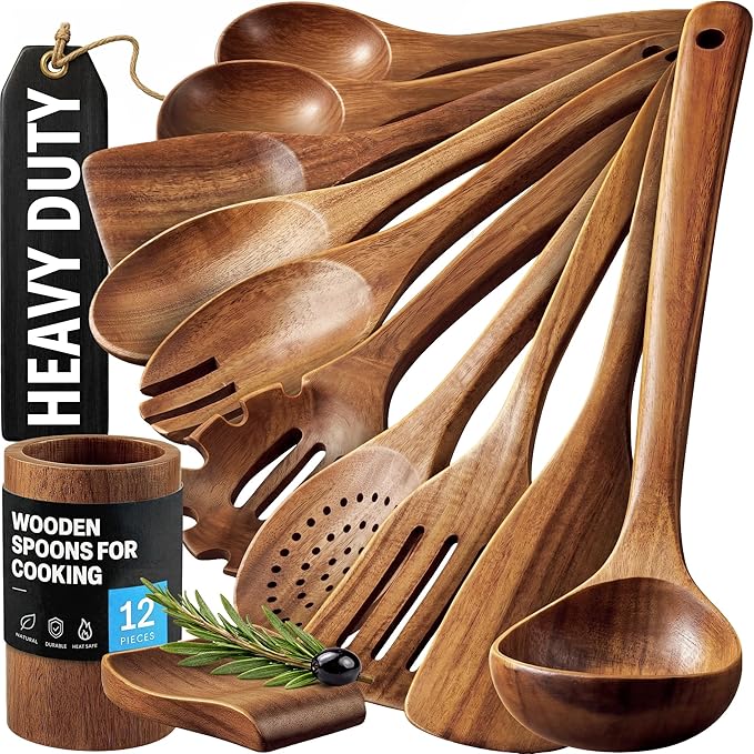 Zulay Kitchen Extra-Large 5-Piece Wooden Spoon Set