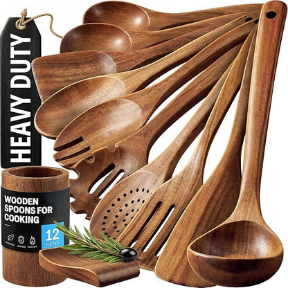 Zulay Kitchen Extra-Large 5-Piece Wooden Spoon Set