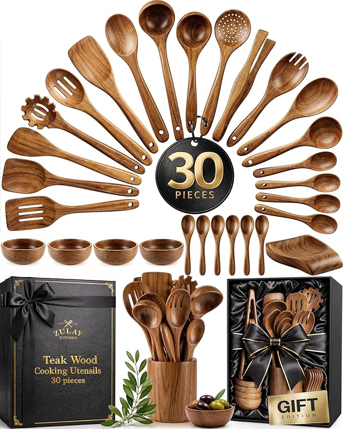 Zulay Kitchen Extra-Large 5-Piece Wooden Spoon Set