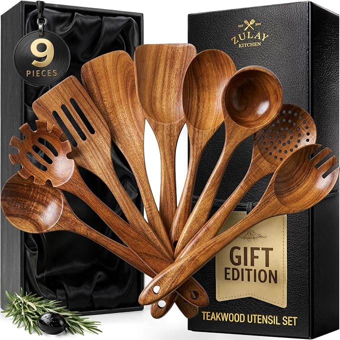 Zulay Kitchen Extra-Large 5-Piece Wooden Spoon Set